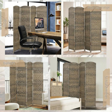 4-Panel Wooden Indoor Room Divider – Foldable Screen for Living Room or Bedroom (180 x 180 cm, Dark Oak)