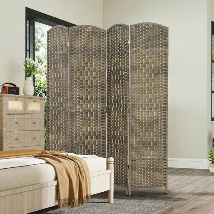 4-Panel Wooden Indoor Room Divider – Foldable Screen for Living Room or Bedroom (180 x 180 cm, Dark Oak)