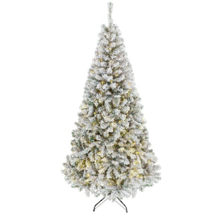 7.5ft Flocked Prelit Christmas Tree, Fraser Fir, Hinged Xmas Tree