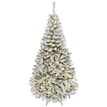 7.5ft Flocked Prelit Christmas Tree, Fraser Fir, Hinged Xmas Tree