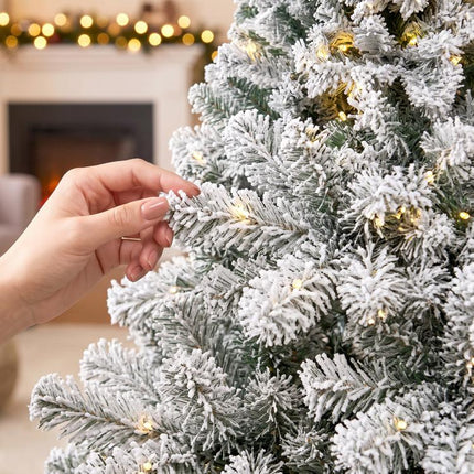 7.5ft Flocked Prelit Christmas Tree, Fraser Fir, Hinged Xmas Tree