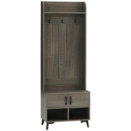Perchero con Zapatero Perchero Entrada Recibidor con 3 Ganchos 2 Puertas 2 Compartimientos y Estante 60x34x170 cm Gris