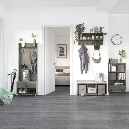 Perchero con Zapatero Perchero Entrada Recibidor con 3 Ganchos 2 Puertas 2 Compartimientos y Estante 60x34x170 cm Gris