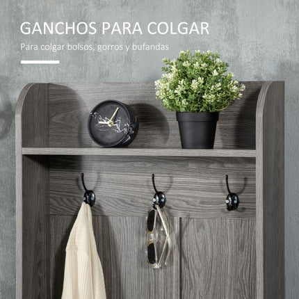 Perchero con Zapatero Perchero Entrada Recibidor con 3 Ganchos 2 Puertas 2 Compartimientos y Estante 60x34x170 cm Gris