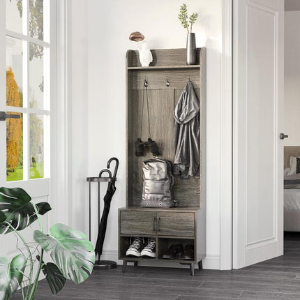 Perchero con Zapatero Perchero Entrada Recibidor con 3 Ganchos 2 Puertas 2 Compartimientos y Estante 60x34x170 cm Gris