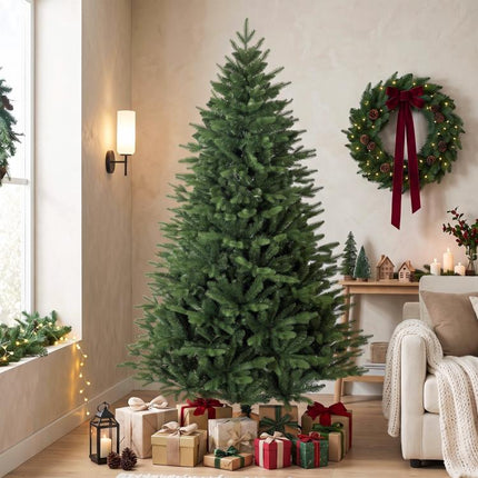 Künstlicher Weihnachtsbaum 180 cm mit Kiefernholzst?nder, Nordic-Tanne mit Klappsystem, 889 Zweigspitzen, Grün