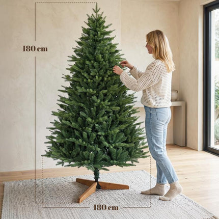 Künstlicher Weihnachtsbaum 180 cm mit Kiefernholzst?nder, Nordic-Tanne mit Klappsystem, 889 Zweigspitzen, Grün