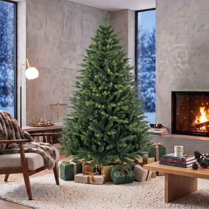 Künstlicher Weihnachtsbaum 180 cm mit Kiefernholzst?nder, Nordic-Tanne mit Klappsystem, 889 Zweigspitzen, Grün