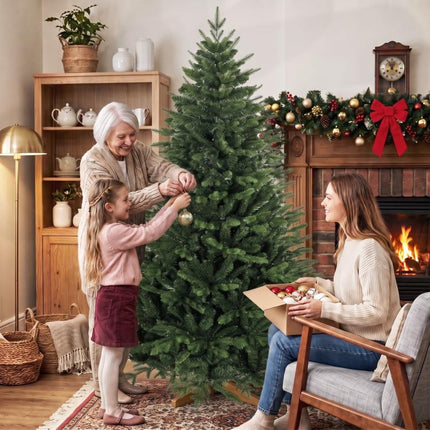Künstlicher Weihnachtsbaum 180 cm mit Kiefernholzst?nder, Nordic-Tanne mit Klappsystem, 889 Zweigspitzen, Grün