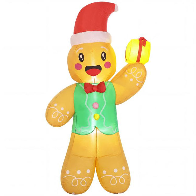 Inflatable Christmas gingerbread man with gift box, 2.5 m