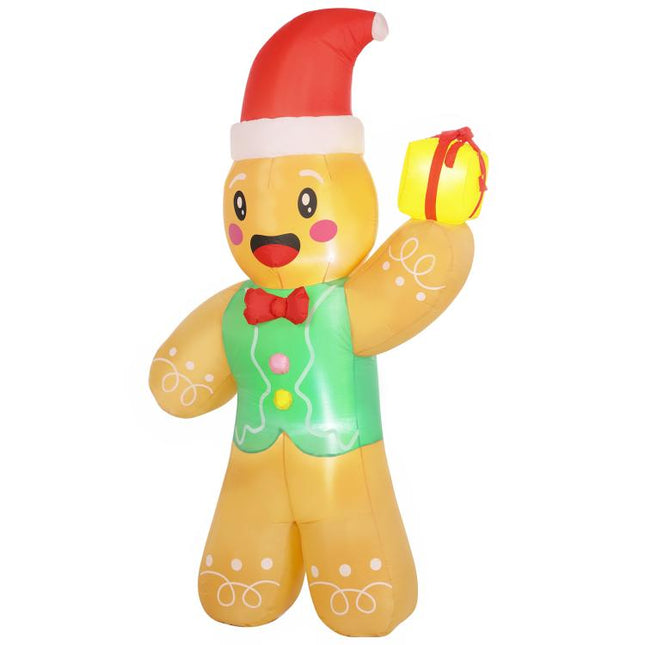 Inflatable Christmas gingerbread man with gift box, 2.5 m