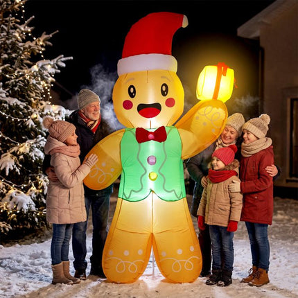 Inflatable Christmas gingerbread man with gift box, 2.5 m