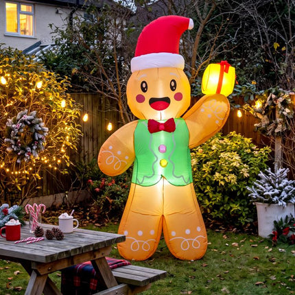 Inflatable Christmas gingerbread man with gift box, 2.5 m