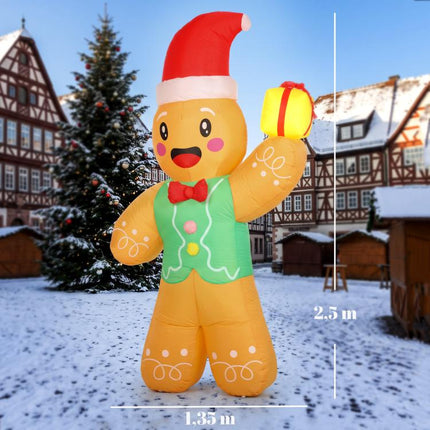 Inflatable Christmas gingerbread man with gift box, 2.5 m