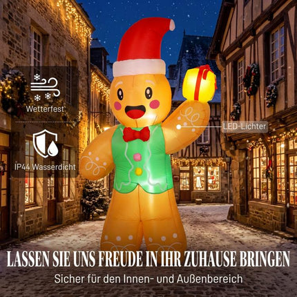 Inflatable Christmas gingerbread man with gift box, 2.5 m