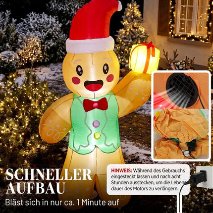Inflatable Christmas gingerbread man with gift box, 2.5 m