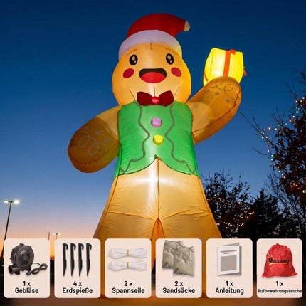 Inflatable Christmas gingerbread man with gift box, 2.5 m