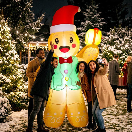 Inflatable Christmas gingerbread man with gift box, 2.5 m