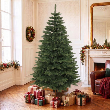 Artificial Christmas tree 180 cm, noble fir, full design with hinged branches, 961 tips, foldable wooden stand, green