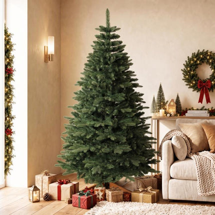 Artificial Christmas tree 180 cm, noble fir, full design with hinged branches, 961 tips, foldable wooden stand, green