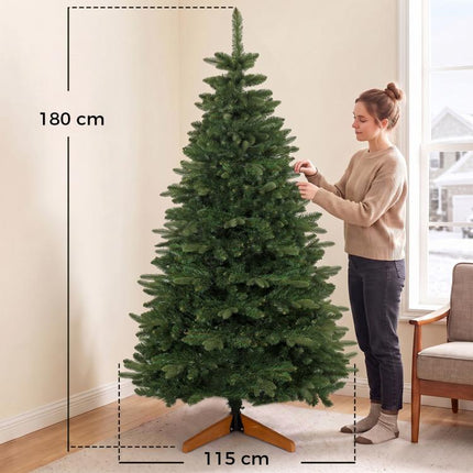 Artificial Christmas tree 180 cm, noble fir, full design with hinged branches, 961 tips, foldable wooden stand, green