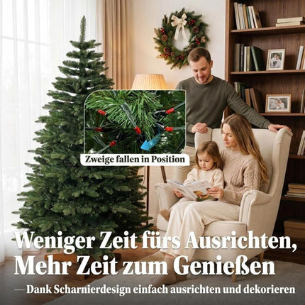 Artificial Christmas tree 180 cm, noble fir, full design with hinged branches, 961 tips, foldable wooden stand, green