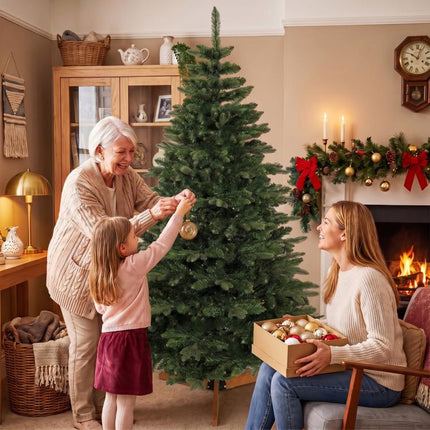 Artificial Christmas tree 180 cm, noble fir, full design with hinged branches, 961 tips, foldable wooden stand, green
