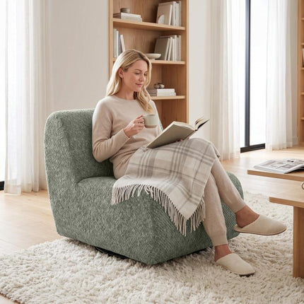 Swivel lounge chair with a chenille look and wide seat