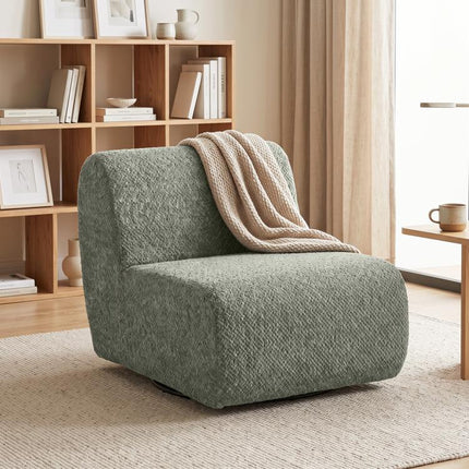 Swivel lounge chair with a chenille look and wide seat