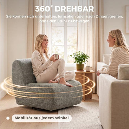 Swivel lounge chair with a chenille look and wide seat