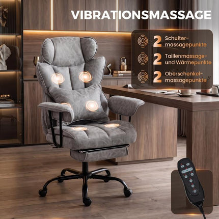 Bürostuhl mit 6-Punkt-Massage und W?rme, Schreibtischstuhl, Grau