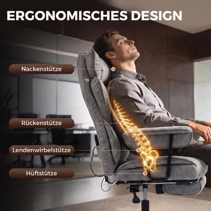 Bürostuhl mit 6-Punkt-Massage und W?rme, Schreibtischstuhl, Grau