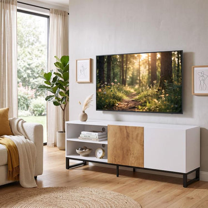 TV Stand for TVs up to 55 Inches, Modern Low-Profile TV Unit, White