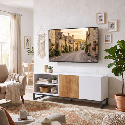 TV Stand for TVs up to 55 Inches, Modern Low-Profile TV Unit, White