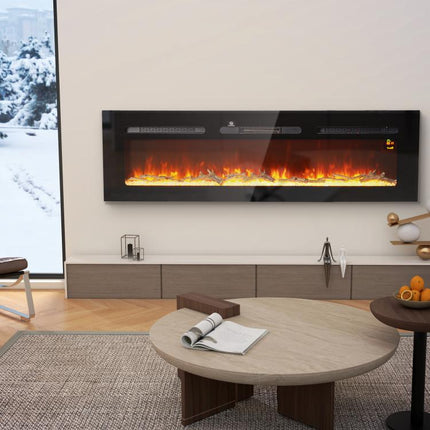 Electric Fireplace with Heater (1800 W), LED 3D Flame Effect, 152.4 cm, Black