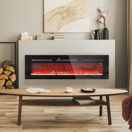 Electric Fireplace with Heater (1800 W), LED 3D Flame Effect, 152.4 cm, Black