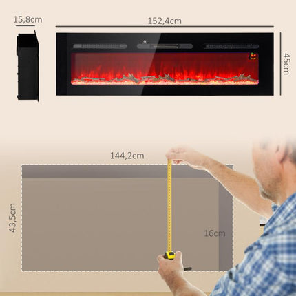 Electric Fireplace with Heater (1800 W), LED 3D Flame Effect, 152.4 cm, Black