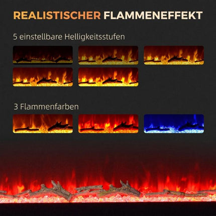 Electric Fireplace with Heater (1800 W), LED 3D Flame Effect, 152.4 cm, Black