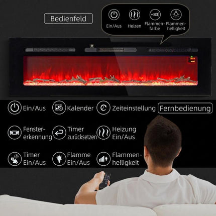 Electric Fireplace with Heater (1800 W), LED 3D Flame Effect, 152.4 cm, Black