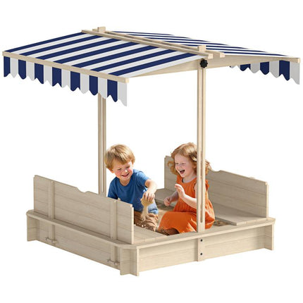 Sandkasten Kinder 106x106 cm H?henverstellbar Abdeckung Blau