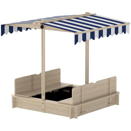 Sandkasten Kinder 106x106 cm H?henverstellbar Abdeckung Blau