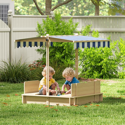 Sandkasten Kinder 106x106 cm H?henverstellbar Abdeckung Blau