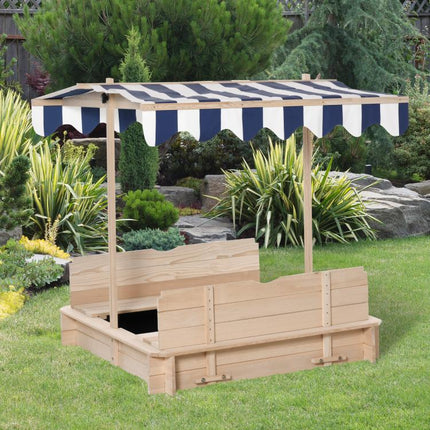 Sandkasten Kinder 106x106 cm H?henverstellbar Abdeckung Blau