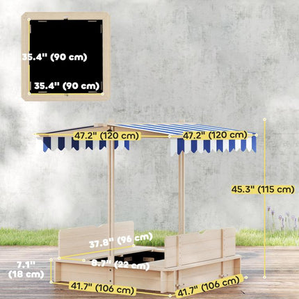 Sandkasten Kinder 106x106 cm H?henverstellbar Abdeckung Blau