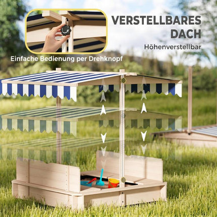 Sandkasten Kinder 106x106 cm H?henverstellbar Abdeckung Blau