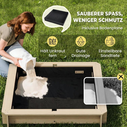 Sandkasten Kinder 106x106 cm H?henverstellbar Abdeckung Blau