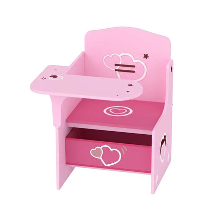 Set Tavolo e Sedia per Bambini 3-5 Anni in Legno MDF con Motivi a Cuore, Contenitore Integrato, Rosa