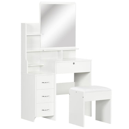 Makeup Vanity with Mirror, Dressing Table, Stool, 4 Drawers and 4 Shelves, White