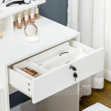 Makeup Vanity with Mirror, Dressing Table, Stool, 4 Drawers and 4 Shelves, White