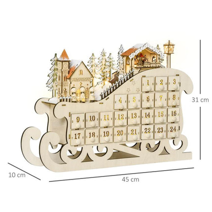 Sleigh-shaped fillable Advent calendar with 24 drawers and LED lights – DIY Christmas countdown calendar, gift for children and adults